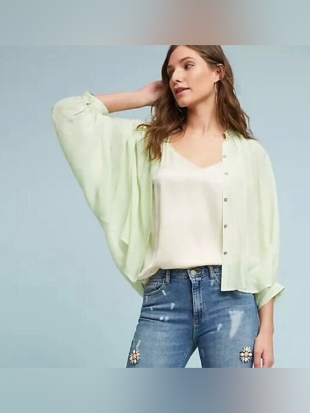 MAEVE Anthropologie lime green dolman sleeve blouse Small
